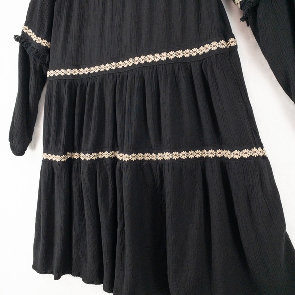 American Eagle Outfitters Dress Womens Small Black Boho Gauzy Fringe Embroidered - Picture 12 of 13